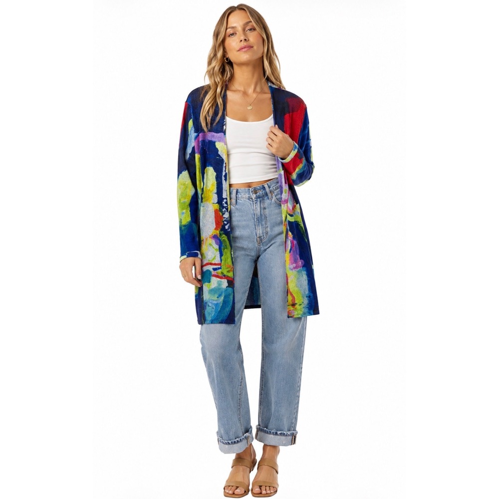 Claire Desjardins Abstract Art Print Cardigan Womens Size L Modern Art To Wear